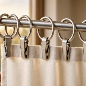 11 Heavy Duty Metal Curtain Rings With Clips Rust Resistant Drapery Rings For Window Rods Satin Nickel