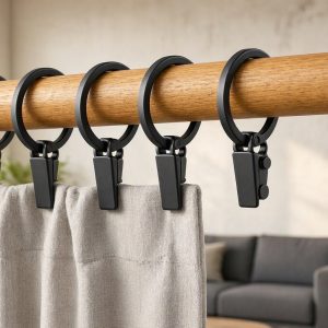 14 Modern Matte Black Curtain Rings With Removable Clips Contemporary Drapery Loops For Window Treatment