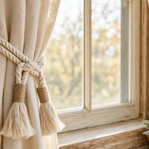 2 Handmade Cotton Rope Curtain Tiebacks Rustic Boho Window Holdbacks Pastoral Style Room Decor