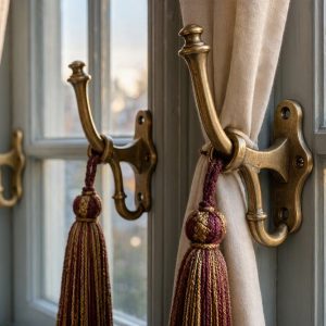 22 Vintage Brass Curtain Tieback Hooks Decorative Wall Mounted Drapery Tassel Hangers Elegant Window Accent