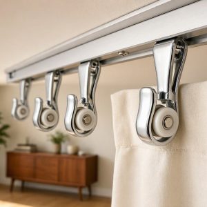 25 Polished Chrome Curtain Track Hooks Heavy Duty Glider Rollers Metal Drapery Hangers For Ceiling Tracks