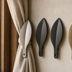 4 Modern Metal Curtain Tiebacks Minimalist Window Leaf Holdbacks Heavy Duty Drapery Wall Hooks